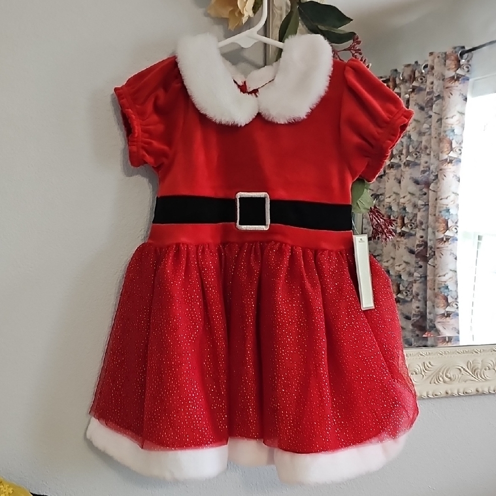 3/$30 Santa Christmas Holiday Cosplay Velour Dress With Faux Fur Collar And Trim
